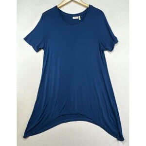 LOGO Lounge Lori Goldstein Dress Short Sleeve Shark Bite Hem Size Large Blue